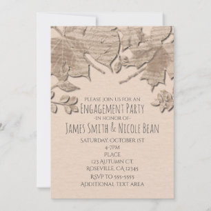 Invitación de boda otoñal rústica con hojas de cre