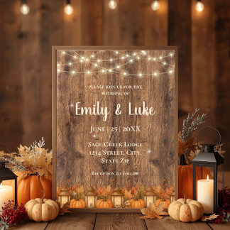 Invitación de Boda Otoñal Rústica con Luces de Cue