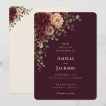 Invitación de boda Otoño Flor Burgundy