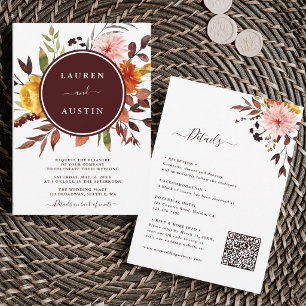 Invitación de Boda Otoño Jardín Borgoña Todo en Un