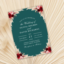 Invitación de Boda Otoño Rosa Tropical Turquesa