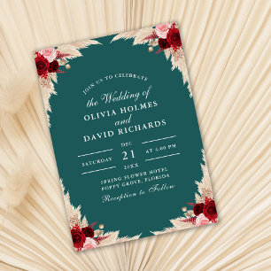 Invitación de Boda Otoño Rosa Tropical Turquesa