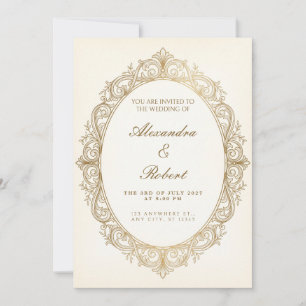 Invitación de boda oval barroca con filigrana de o