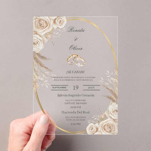 Invitación de boda oval Boho anillo de boda en esp (Insitu (portátil))