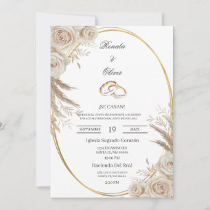 Invitación de boda oval Boho anillo de boda en esp