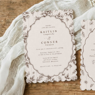 Invitación de Boda Oval Vintage Café Floral Francé