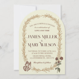 Invitación de boda ovalada botánica vintage