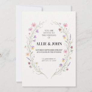 Invitación de boda ovalada con corona de flores si