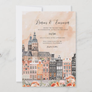 Invitación de boda paisaje acuarela del canal hola