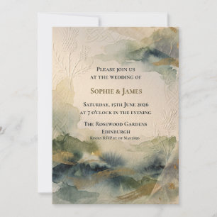 Invitación de boda paisajística con cardo Highland