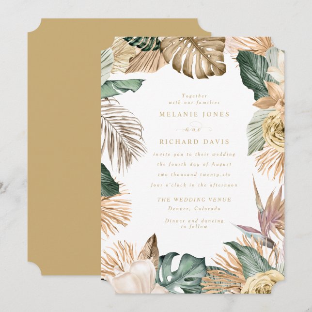Invitación de boda Pájaro de Paraíso Tropical (Anverso / Reverso)