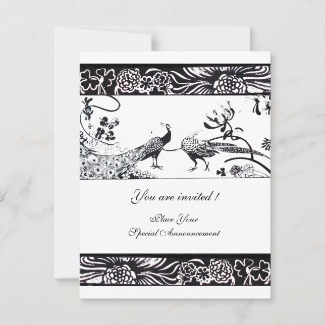 Invitación de boda pájaros de amor negro y blanco (Anverso)