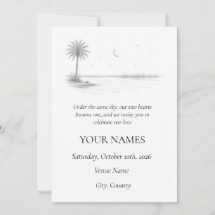 Invitación de boda palmera bajo luz de luna del Ni
