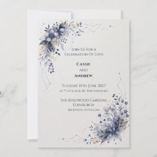 Invitación de boda Paloma con lazo de cinta azul r