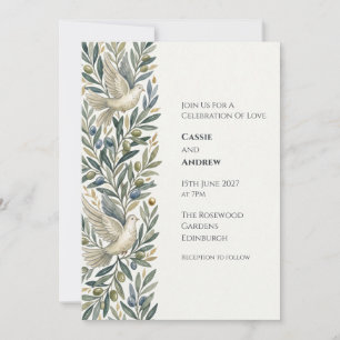 Invitación de boda Paloma con lazo de cinta azul r