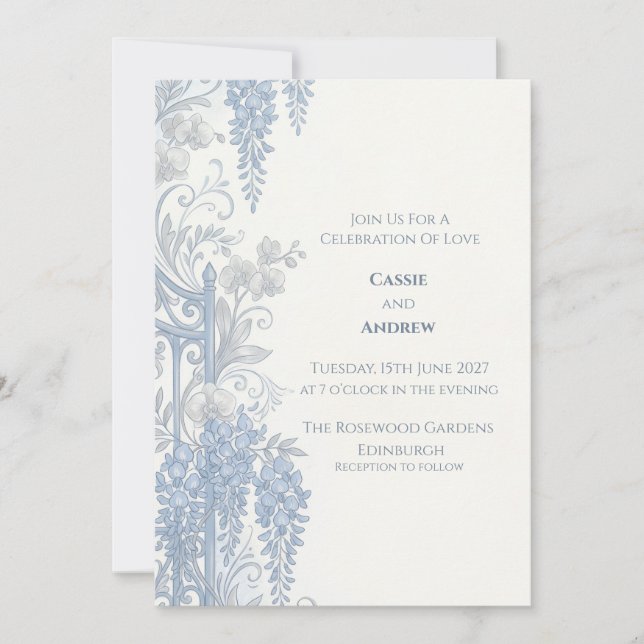 Invitación de boda Paloma con lazo de cinta de col (Anverso)
