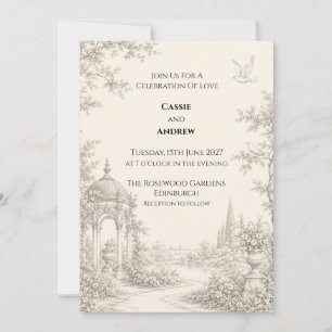 Invitación de Boda Paloma Jardín Gazebo Toile Vint