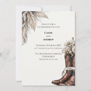 Invitación de boda Pampas con bota de vaquero occi