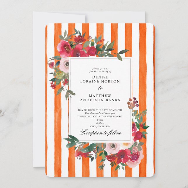 Invitación de Boda Pantone "Naranja Tigre" (Anverso)