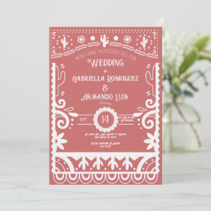 Invitación de boda Papel Picado Coral Pink y Blanc