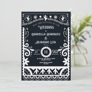Invitación de boda Papel Picado negro y blanco