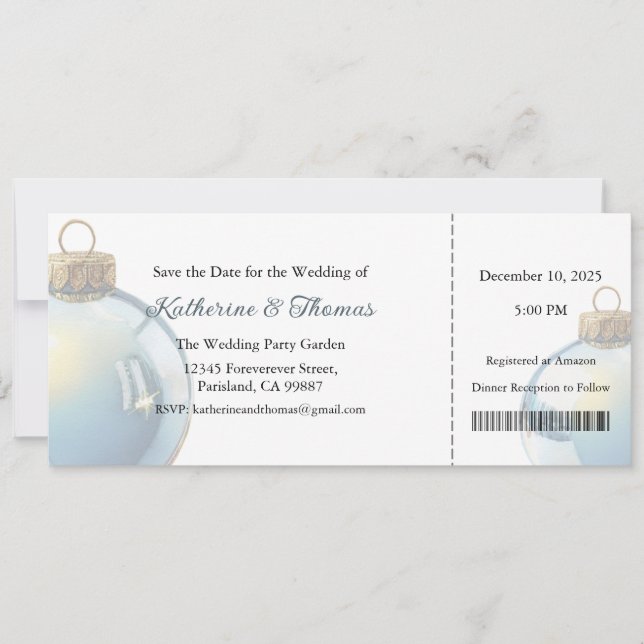 Invitación de boda, Papelería de boda, Navidad (Anverso)