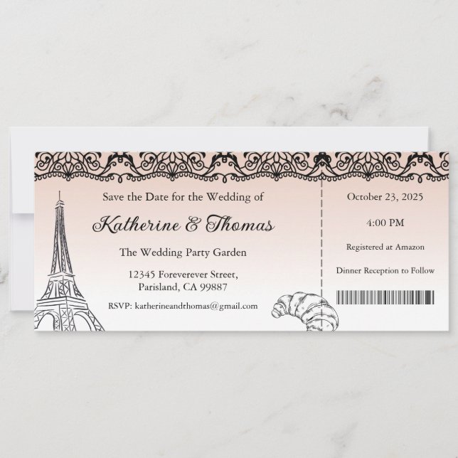 Invitación de boda, Papelería de boda, París  (Anverso)