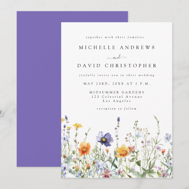 Invitación de boda para campo de flores silvestres (Anverso / Reverso)