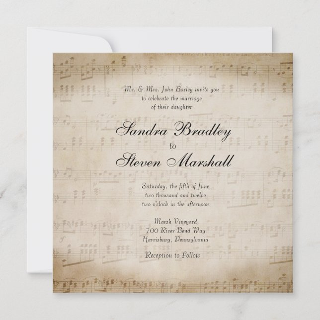 Invitación de boda para cantante de guitarra con p (Anverso)