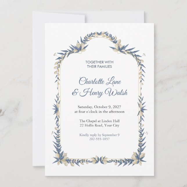 Invitación de boda para capilla con arco (Anverso)