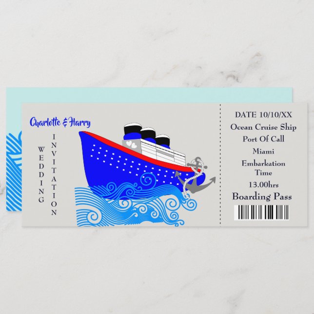 Invitación de Boda para Destino de Crucero de Boda (Anverso / Reverso)