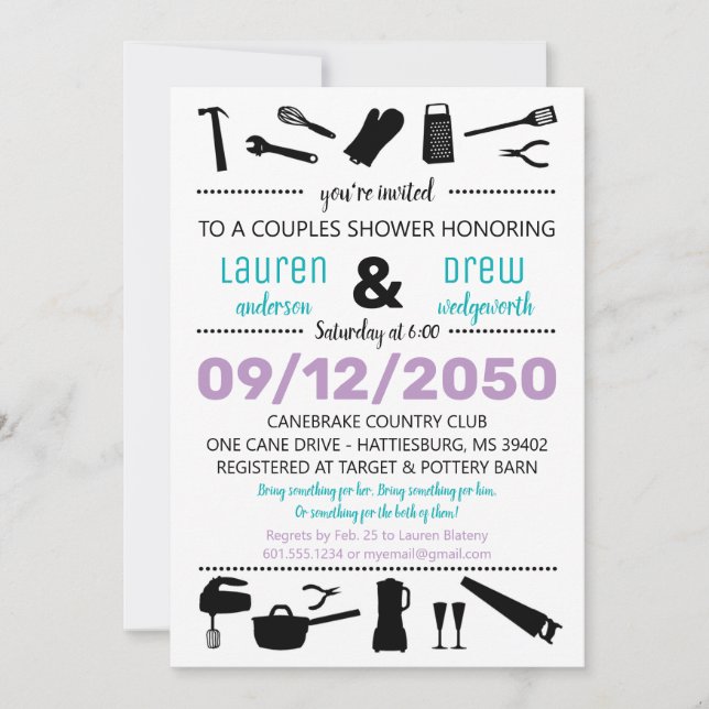Invitación de Boda para Ducha de Parejas de Cocina (Anverso)