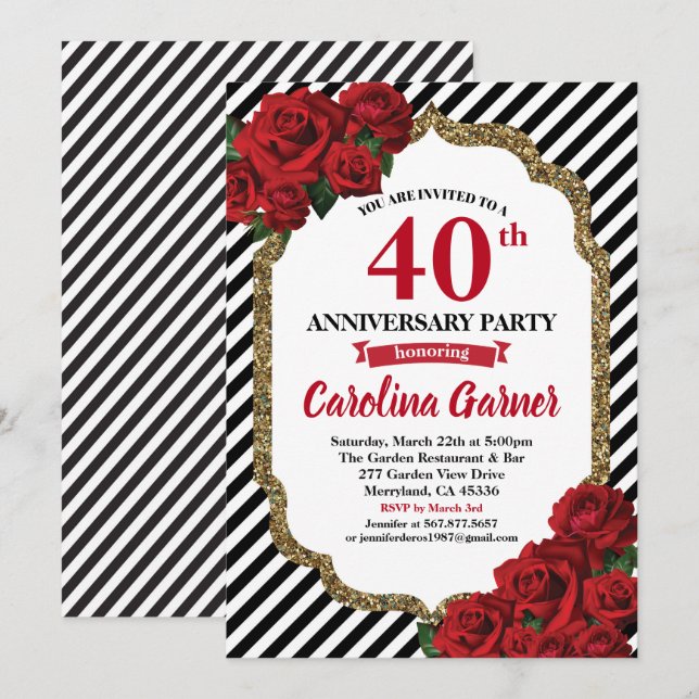 Invitación de boda para fiesta de aniversario núme (Anverso / Reverso)