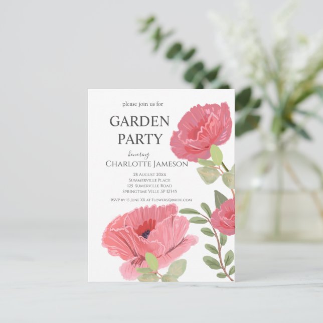 Invitación de boda para fiesta de jardín floral de (Anverso de pie)