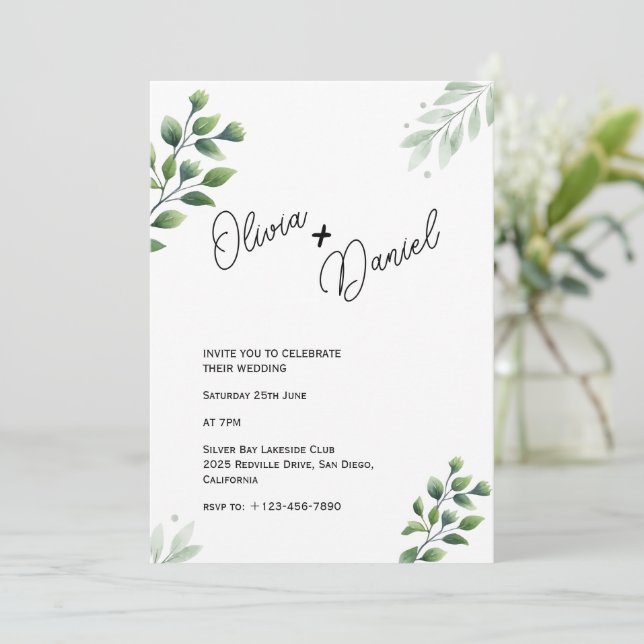 Invitación de boda para fuga con vegetación (Anverso de pie)
