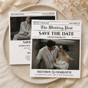 Invitación de Boda para Guardar Fecha en Periódico