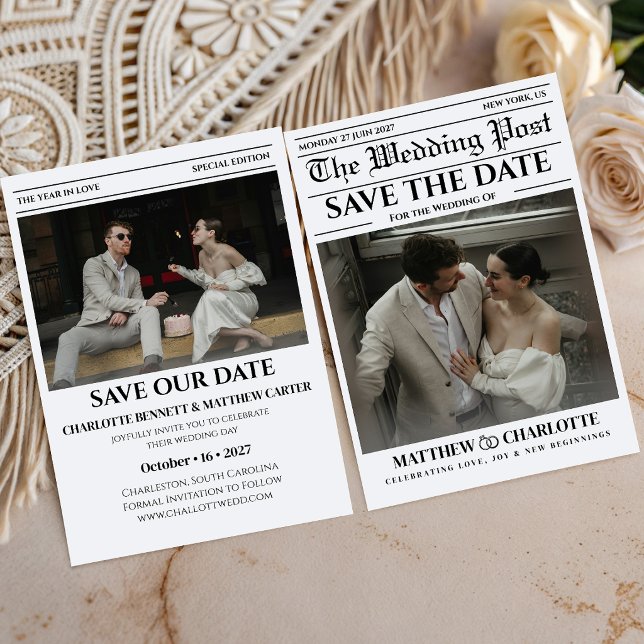 Invitación de Boda para Guardar Fecha en Periódico (Save the Date Wedding Invitation)