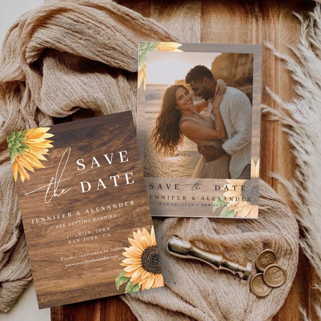 Invitación de Boda para Guardar la Fecha con Estil (Rustic Boho Sunflower Save the Date Wedding Invite)