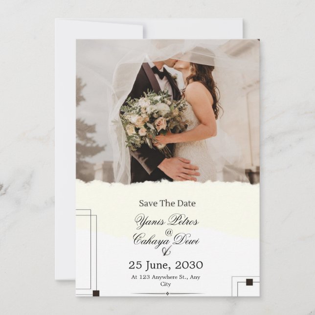 Invitación de boda para guardar la fecha con veget (Anverso)