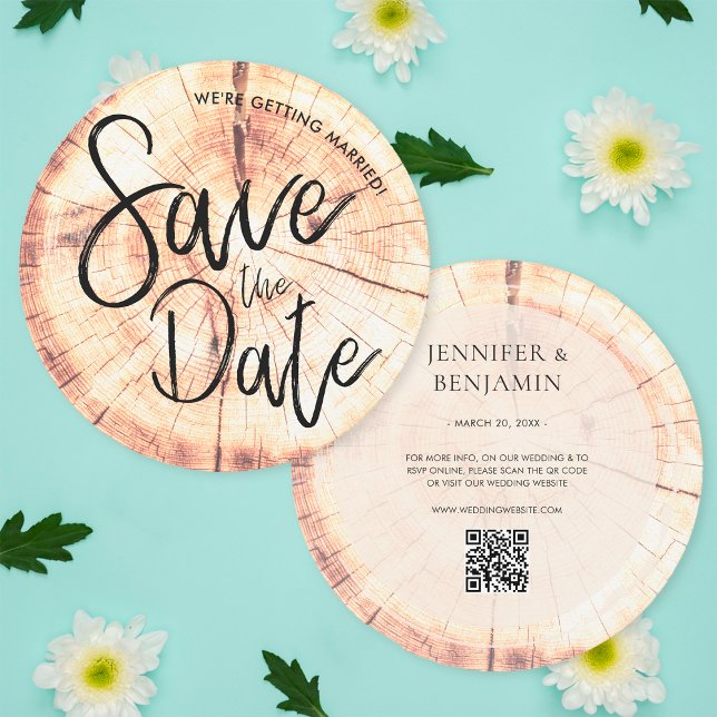 Invitación de boda para guardar la fecha de madera (Front/Back)