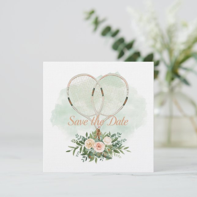 Invitación de boda para guardar la fecha de tenis (Anverso de pie)