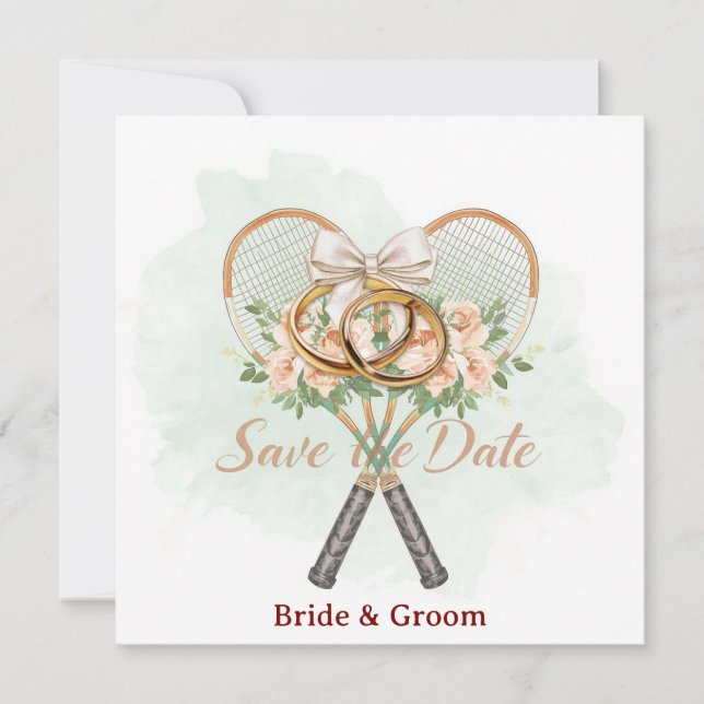 Invitación de boda para guardar la fecha de tenis (Anverso)
