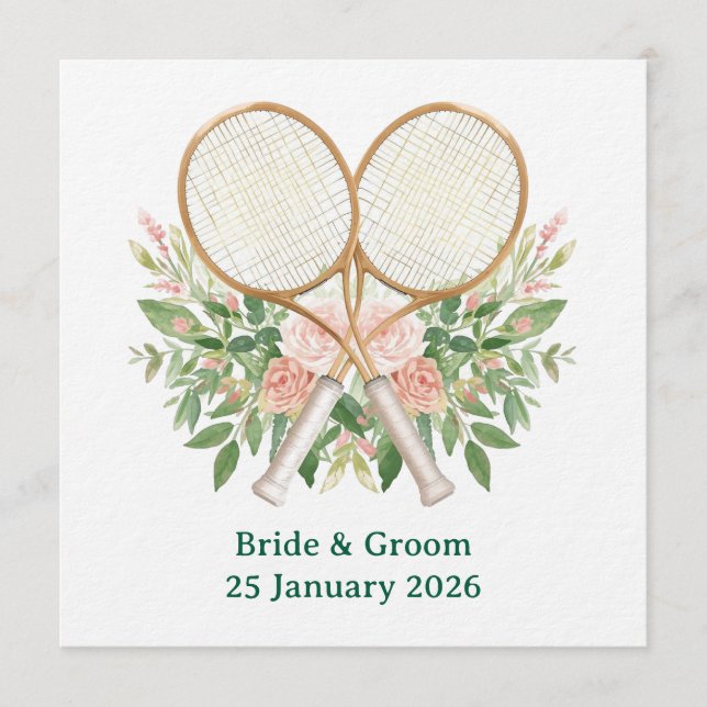 Invitación de boda para guardar la fecha de tenis (Anverso)