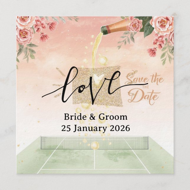 Invitación de boda para guardar la fecha de tenis (Anverso)