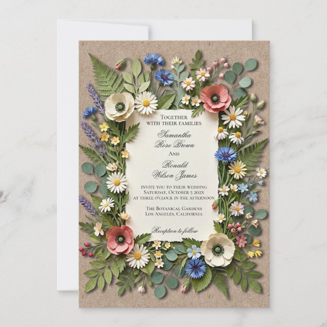 Invitación de Boda para Jardín de Flores Silvestre (Anverso)