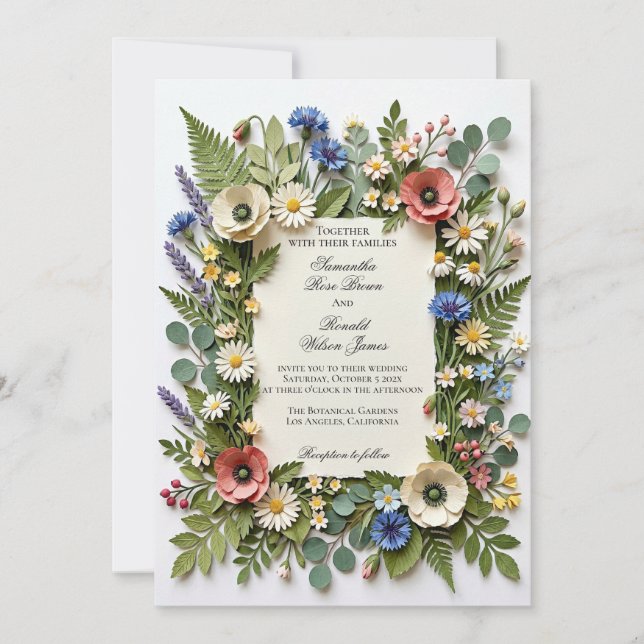 Invitación de Boda para Jardín de Flores Silvestre (Anverso)