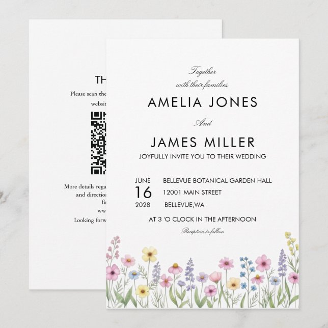 Invitación de boda para jardín de flores silvestre (Anverso / Reverso)