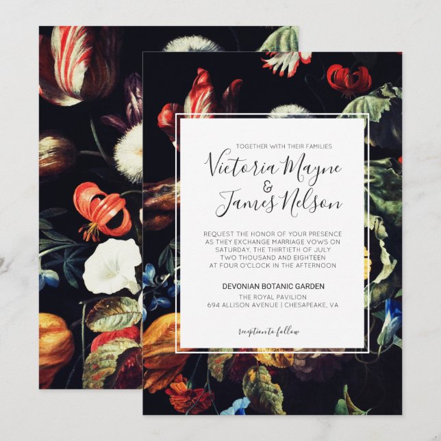 Invitación de boda para jardín de medianoche (Anverso / Reverso)