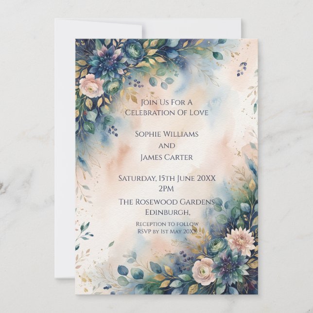 Invitación de Boda para Jardín Moody Blue (Anverso)