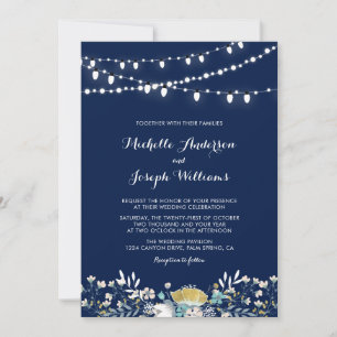 Invitación de boda para jardín nocturno de Navy & 